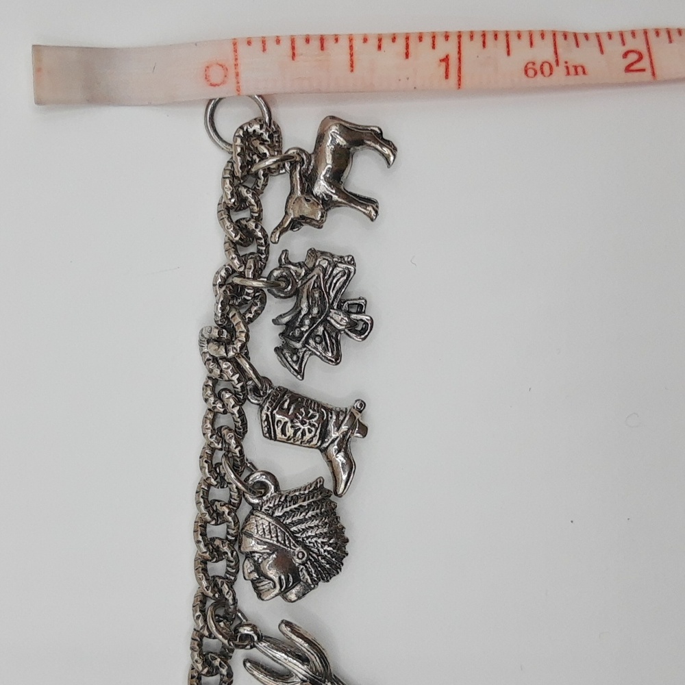 Western Southwestern Ten Charm Bracelet Boot Horse Cactus Stallion VTG *FLAWS* - Picture 4 of 17